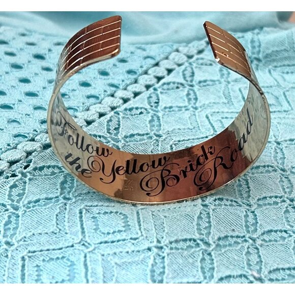 Follow The Yellow Brick Road Gold Tone Brick Design Cuff Bracelet - Picture 7 of 11